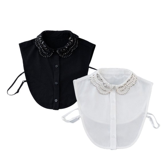 Women's Detachable Round False Collar, Openwork Design with Pearl Bead Embellishment, Inner Layering Piece for a Subtle and Stylish Neckline Detail-Black