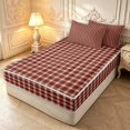 thumbnail image 2 of Manfei Retro Grid Zipper Full Size Comforter Sets with Fitted Sheet and 2 Pillowcases,Classic Plaid Zipper Bedding Set,Red Beige,Reversible,4pcs, 2 of 8