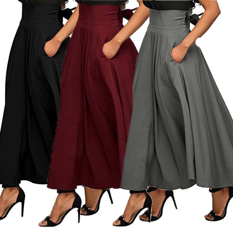 high waisted long flowy skirts