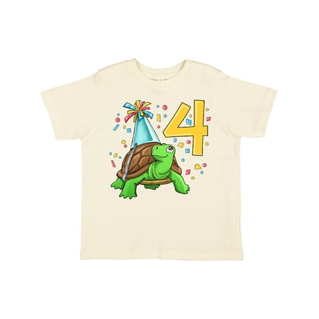

Inktastic 4th Birthday Cute Turtle in Party Hat with Confetti Gift Toddler Boy or Toddler Girl T-Shirt