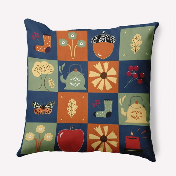 16" x 16" Simply Daisy Fall Windows Polyester Indoor/Outdoor Pillow, Navy Qty 1