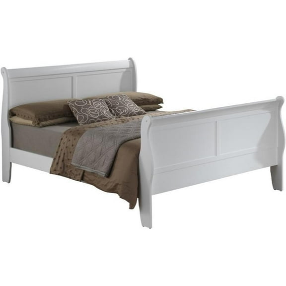 Maklaine Traditional styled Wood Queen Sleigh Bed in White Finish
