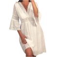 thumbnail image 2 of Fankiway Mode Femmes Été Col en V Dentelle Crochet Manches 3/4 Robe Fluide Décontractée Robes Femmes Grande Taille Liquidation Robes d'Été pour Femmes Manches Courtes, 2 of 6