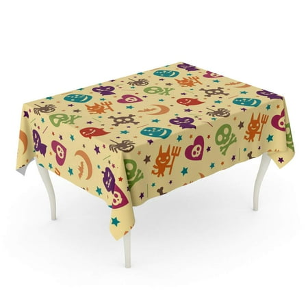 

SIDONKU Orange Autumn Cute Halloween Pattern Bat Black Cat Boo Tablecloth Table Desk Cover Home Party Decor 52x70 inch