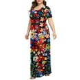 thumbnail image 3 of XFYSSS Plus Size Dresses for Women Round Neck Printed Short Sleeve Maxi Dresses Casual Empire Waist Long Dress with Pockets XL-5XL, 3 of 6