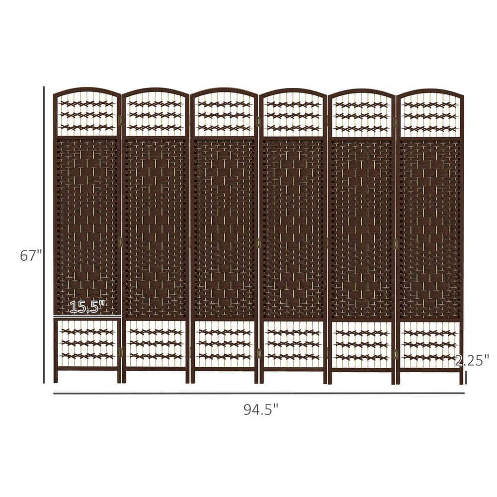 Yardi Yarda 6 Panel Folding Room Divider, Portable Privacy Screen Wave Fiber Room Partition for Indoor, Brown