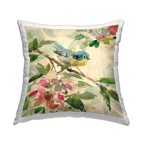 Stupell Industries Spring Bird on Stem Decorative Printed Throw Pillow Design by Carol Robinson.