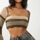 thumbnail image 5 of SAYOO Tops Cortos de Punto para Mujer, Camisa de Patchwork de Punto de Ganchillo de Manga Larga Acampanada con Cordón en la Espalda Streetwear SAYOO  casual, 5 of 8