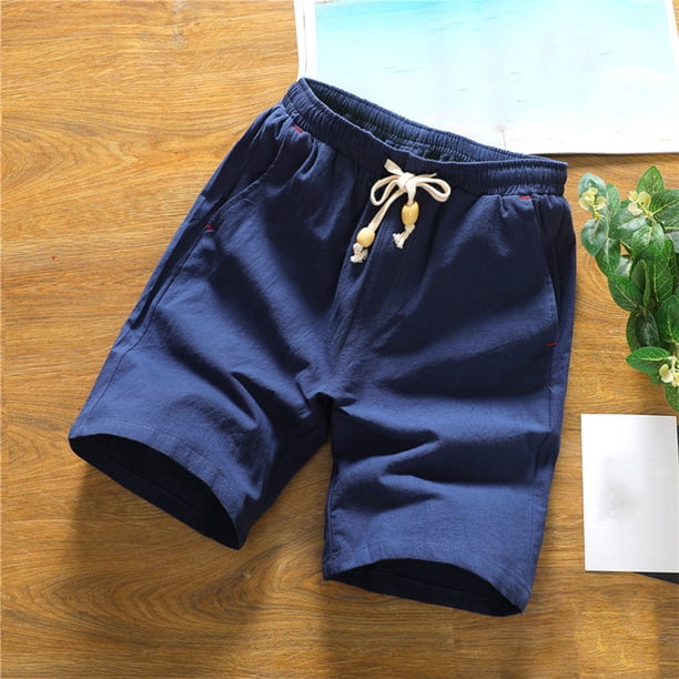 pstuiky Pantalones cortos cargo para hombre, Pantalones cortos casuales de lino con bolsillo y cintura elástica para hombre, de color liso Pantalones cortos de golf