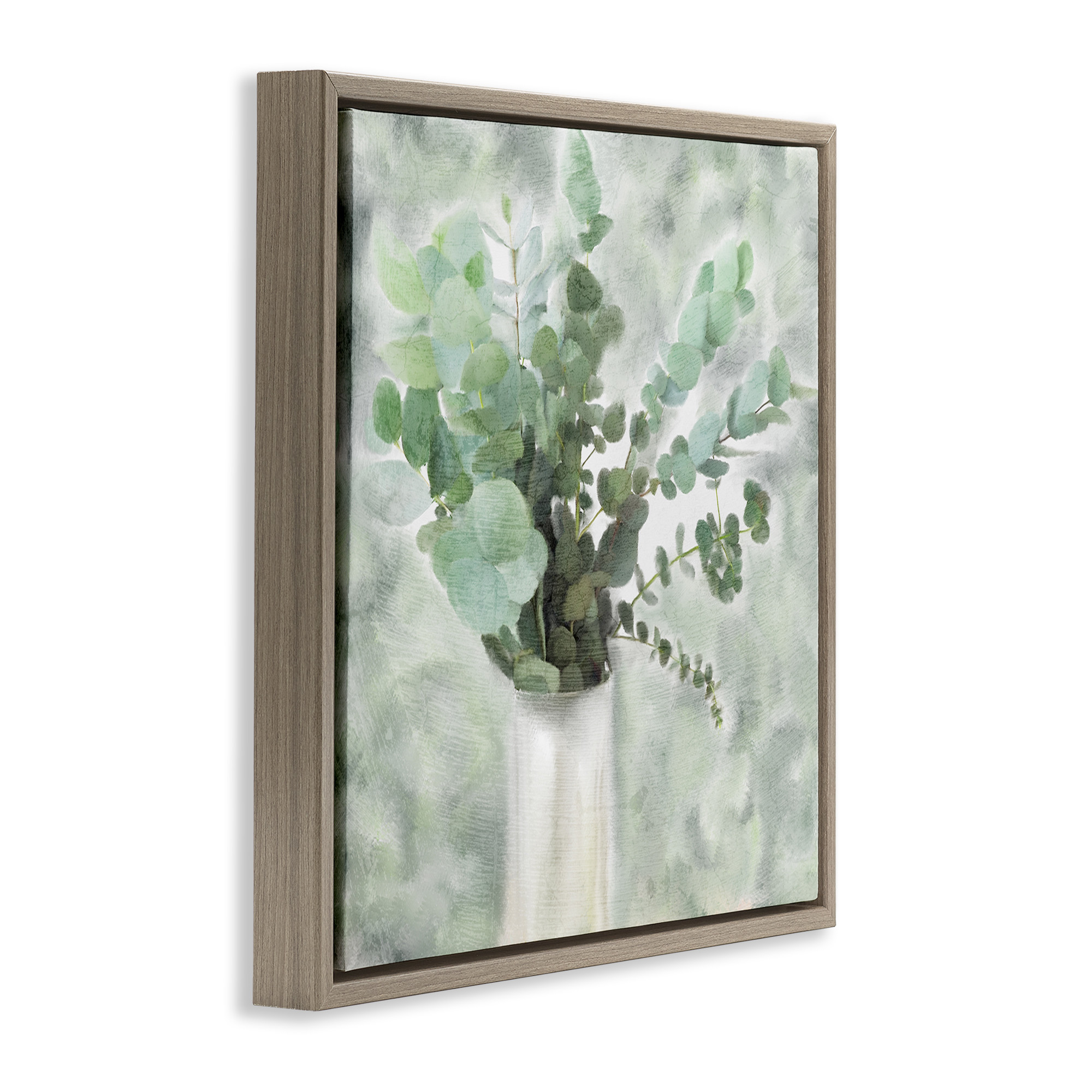 Stupell Industries Sage Green Painterly Eucalyptus Botanical & Floral Painting Brown Floater Framed Canvas Art Print Wall Art, 18 x 18
