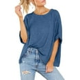 thumbnail image 2 of TEMOFON Women Loose Tops for Summer Casual Short Sleeve Tshirts Fashion Crew Neck Shirts Solid Color Blue Basic Tee Plus Size S, 2 of 5