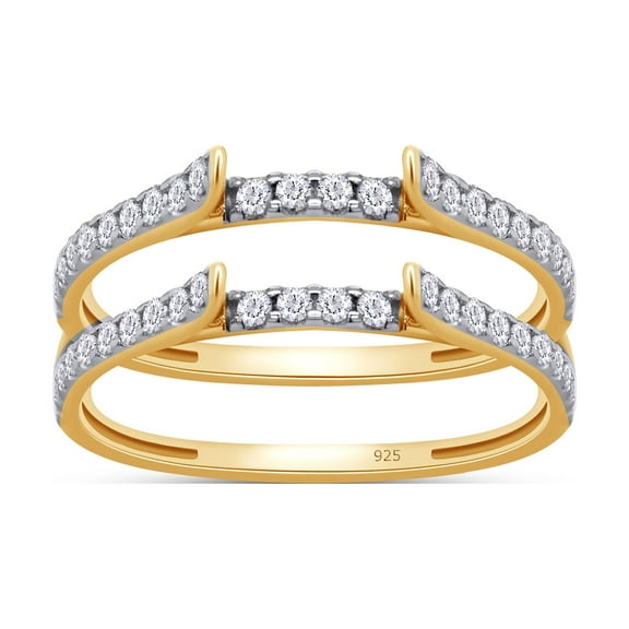 1/2 ct t.w Round Cut Lab Created Moissanite Diamond Cathedral Enhancer Ring Guard For Women In 14K Yellow Gold Over Sterling Silver For Womens (D Color, VVS1 Clarity 0.50 Cttw)-6.5