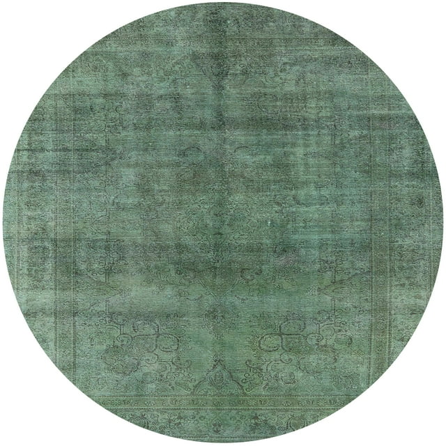 Ahgly Company Tapis d'Intérieur Rond Moderne Mi-Siècle Vert Pin Oriental, 8 Pieds Rond