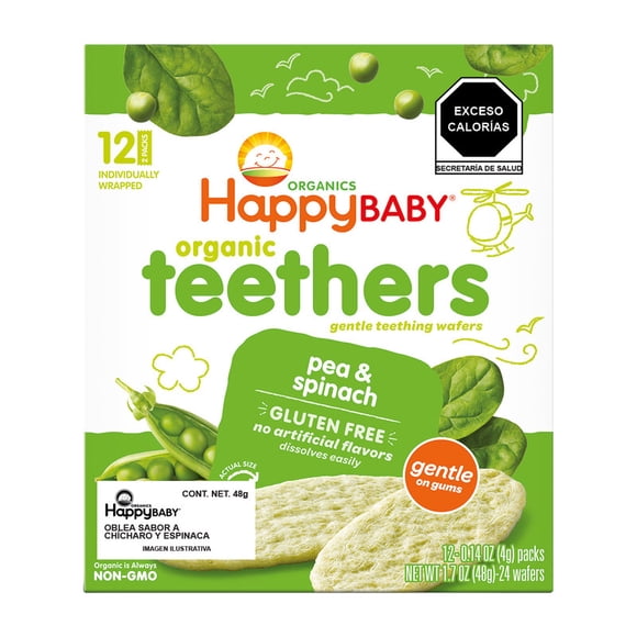 Happy Baby Teethers Oblea sabor Chícharo y Espinaca (6 x 12 pack)