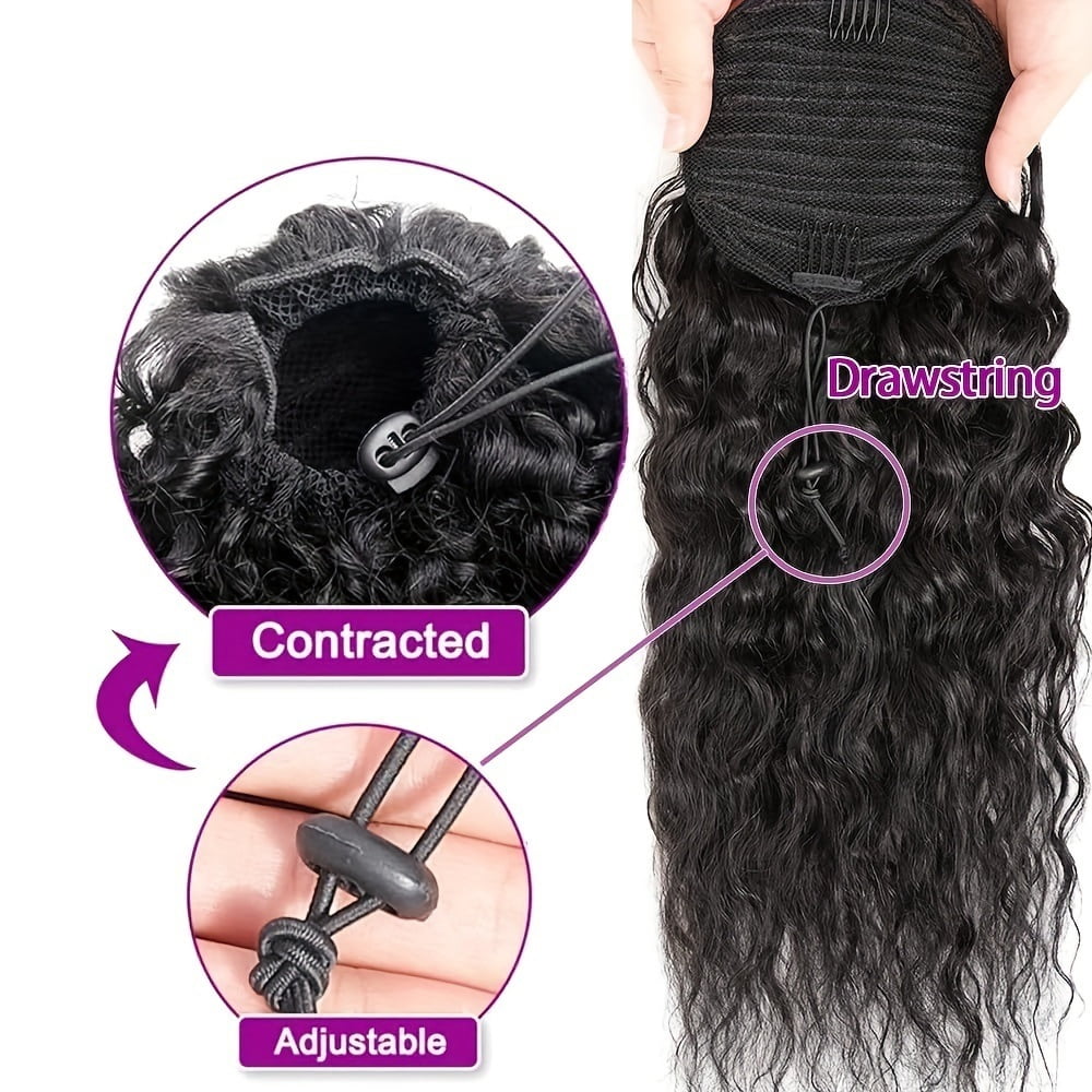 Indian Remy Hair Water Wave Ponytail Hairpiece 8-28 Inch Human Hair Drawstring Ponytail Clip in Hair Extensions