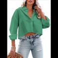 thumbnail image 3 of Camisas de Mujer con Botones, Tops Casuales de Larga, Blusa con Solapa y Bolsillo en el Pecho Verde Esmeralda M, 3 of 8