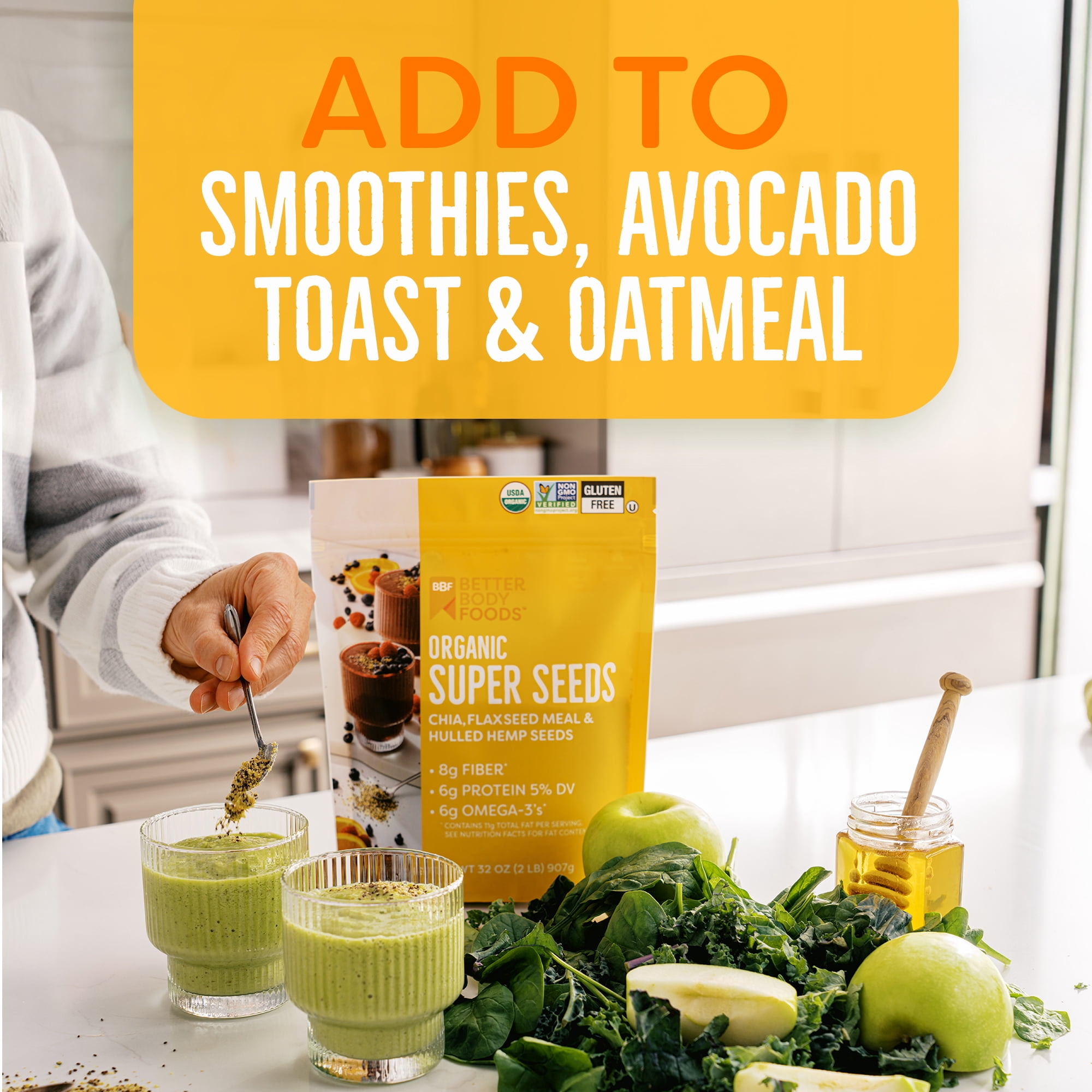 BetterBody Foods Organic Super Seeds, Chia Seeds, Flaxseed Meal, & Hemp Seeds, 32 oz