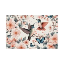 AMHNF Hummingbird and Butterfly Linen Table Mats Set of 4 12x18 inch for Home Kitchen Table Decor