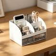 thumbnail image 5 of Desk Organizer with 6 Compartments and 2 Drawers, Plastic Makeup Organizer, Pencil Pen Holder for Desktop Storage, Multi-Functional Desk Organization for Study, Home, Office Supplies,Blue, 5 of 9