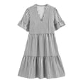 thumbnail image 4 of Women's Mini Dresses V Neck Short Sleeve Dresses Casual Daily Style Lightweight Breathable Striped Print Tiered Hem With Pockets Dresses, 4 of 9