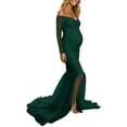 thumbnail image 3 of Lace Off Shoulder Long Sleeve Maternity Gown with Tulle Train for Bridal Baby Shower, 3 of 8