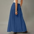 thumbnail image 4 of WTOBBY Women's Solid Color Flowy Maxi Skirt Bohemian Style Casual Summer Beach Long Skirt Elastic Waist Lightweight Tiered Pleated Skirt with Drawstring Waist,Blue 2XL, 4 of 5