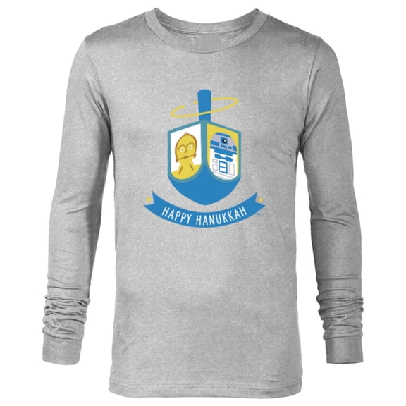 Star Wars R2-D2 and C-3PO Hanukkah Spinning Dreidel - Long Sleeve T-Shirt for Men - Customized-Athletic Heather