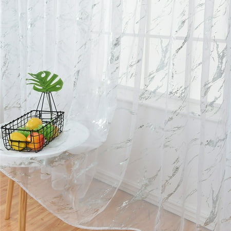 Sheer Curtains Marble Print Window Screen Curtains For Living Room