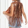 thumbnail image 5 of Trushirts Womens Rose Gold Fringe Sequin Sleeveless Vest - Stretchy Nylon Spandex, Open-Front, Glamorous for Festival Party Night Out,Size S, 5 of 5