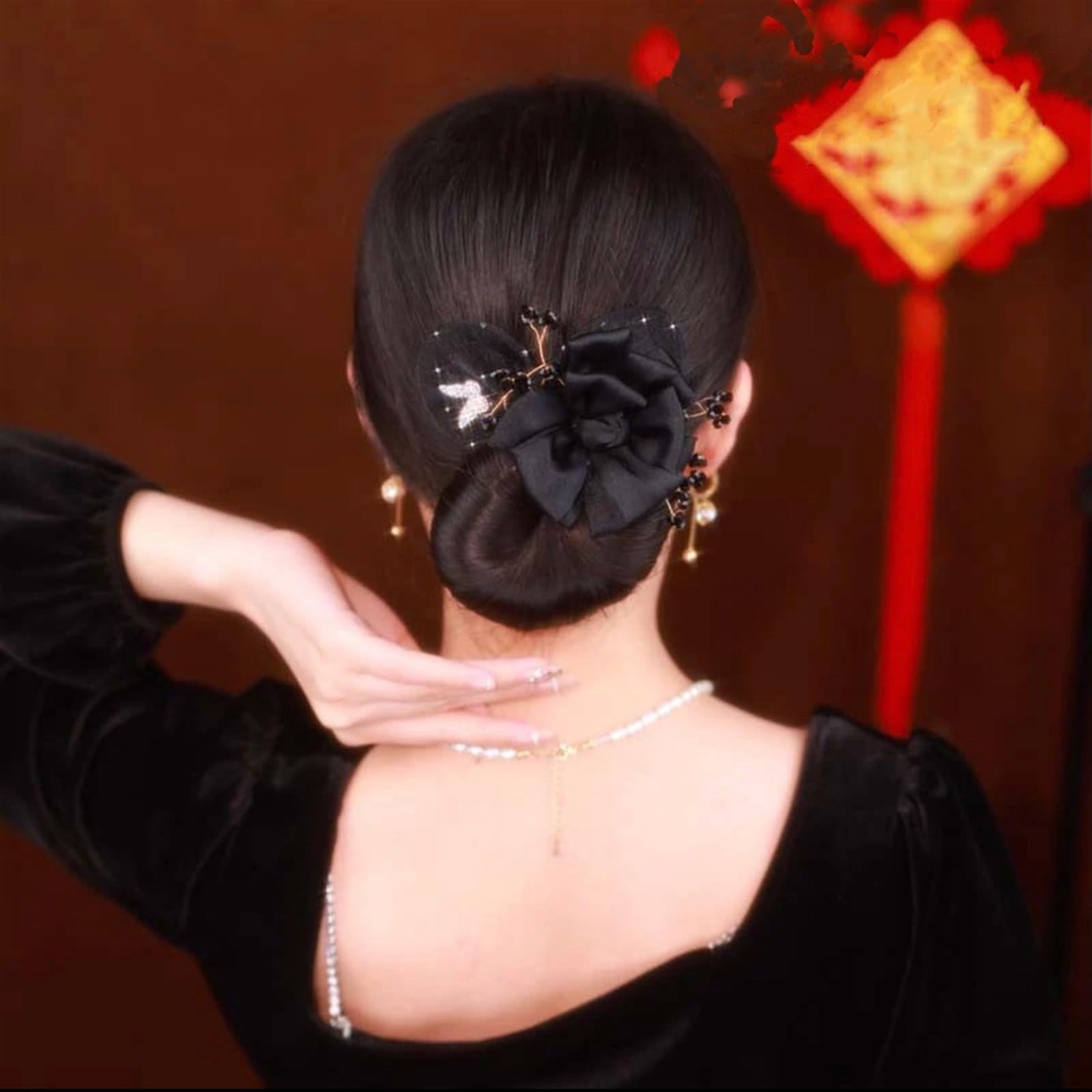Insstyle star flower hair accessories. Hand - embroidered for buns. Hair roller, clip, curler. 6 pcs