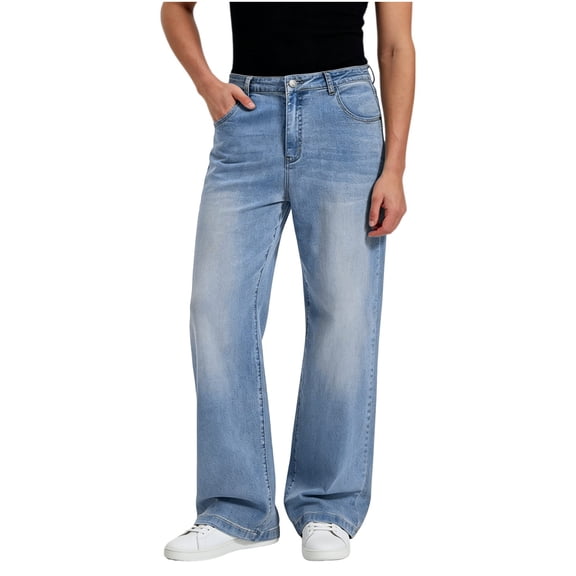 DeHolifer Jeans for Men Loose Wide Leg Baggy Bell Bottom Denim Pants Stretch Flared Leg Jeans Streetwear Light Blue 2XL