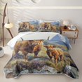 thumbnail image 2 of Homewish Watercolor Highland Cattle Quilt King, Oil Painting Style King Coverlet Set, 3 Pieces, 1 Comforter and 2 Pillowcases, 2 of 7