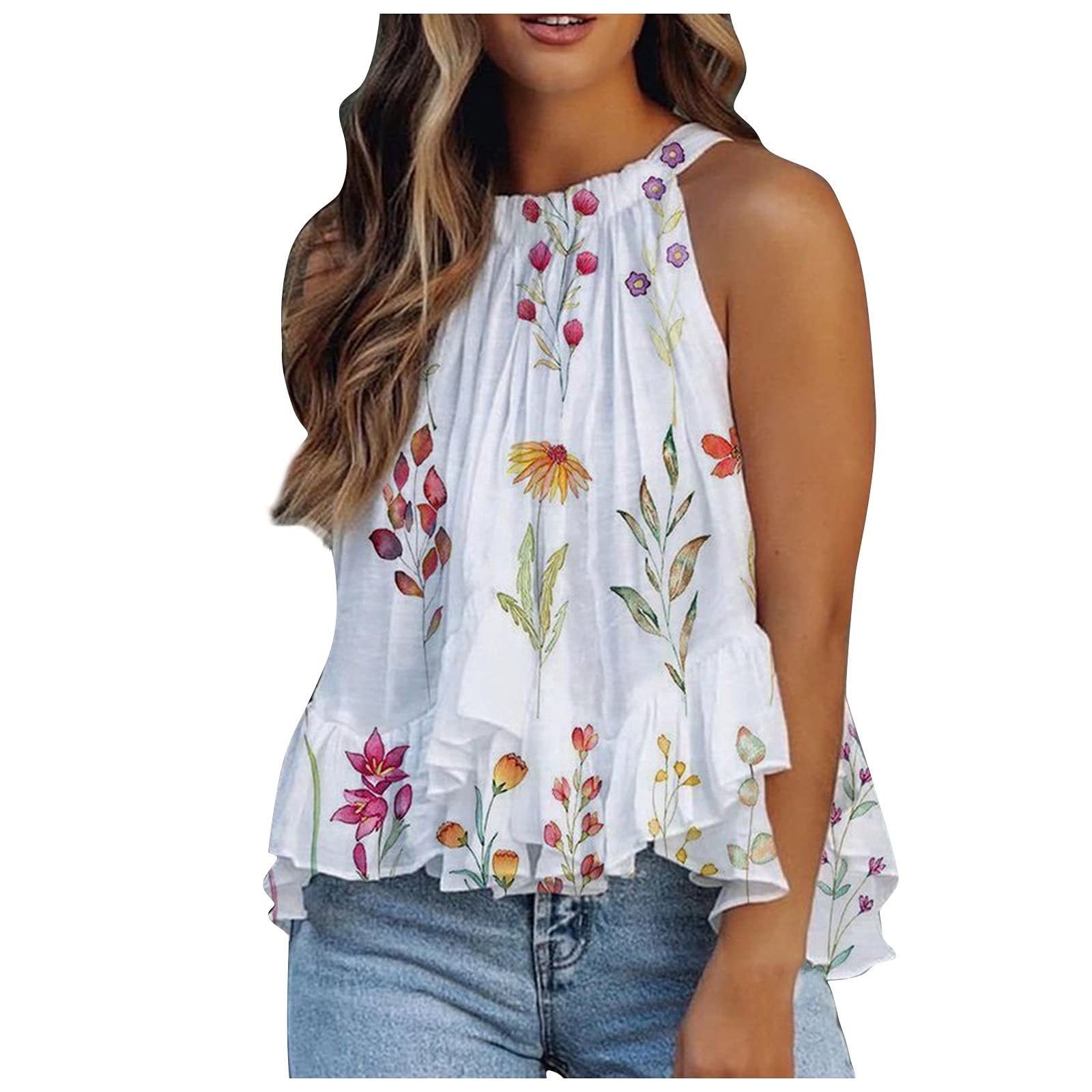 Floral Embroidery Eye-let Hem White Sleeveless Top Floral Embroidery Eye-let Hem White Sleeveless Top