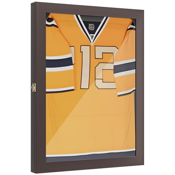 Jersey Display Case - Wall-Mounted Memorabilia Shadow Box for Sports Jerseys, Graduation Gowns, & More - Brown