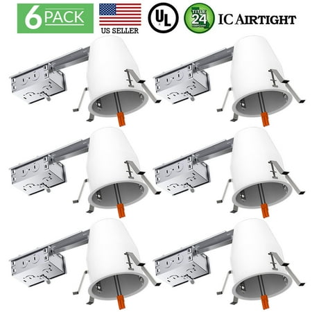 Sunco Lighting 6 Pack 4 Inch Remodel LED Can Air Tight IC Housing, Recessed Lights, LED Downlight, For Retrofit Kit, Electrician Prefered - UL Listed and Title 24 Certified (TP24)