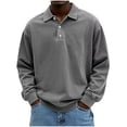 thumbnail image 2 of Zivyakyron Long Sleeve Mens Polos Fall Button Collared Casual Vintage Shirt Loose Solid Washed Gray XL, 2 of 6