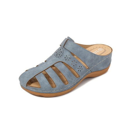 

Rotosw Women s Wedge Sandals Backless Slippers Slip On Slides Comfortable Platform Clogs Indoor&Outdoor Nonslip Mules Blue 8