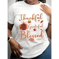 thumbnail image 1 of Women's Happy Thanksgiving Print With Pumpkins, Casual Short Sleeve Round Neck Top, Relaxed Fit Tee, Pullover Style Shirt, Seasonal apparel, Breathable Material, Festive Fashion, 1 of 6
