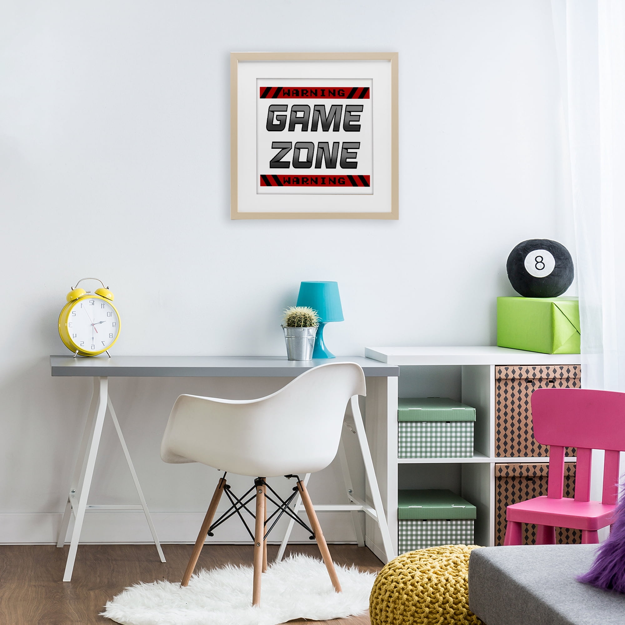 Stupell Industries Game Zone Warning Birch Framed Print Under Glass, design by Marcus Prime