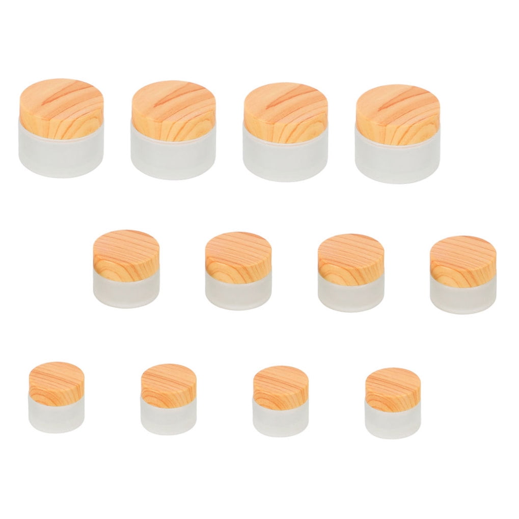 FENGGUIQU 12Pcs Glass Travel Containers for Toiletries Multiuse Leak Proof Jars with Wood Lid