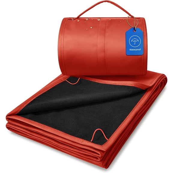 Large  Camping Blanket, Lightweight Packable Blanket for , Foldable Fleece Stadium Blanket for Outdoor , Windproof, Wearable, Machine Washable, 55" x 80",Red