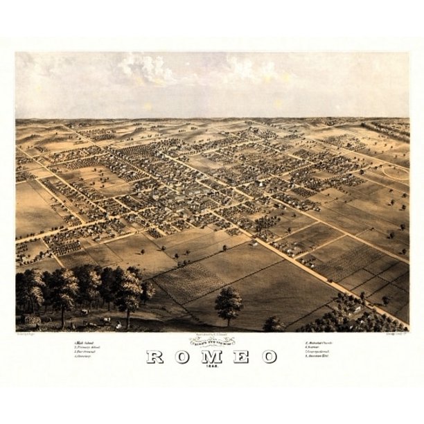 Vintage Map of Romeo Michigan 1868 County Poster Print