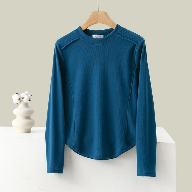 Timegard Hauts pour Femmes Automne sous-Vêtements Thermiques Ajustés Col Rond Couleur Unie Manches Longues Chemises Décontractées