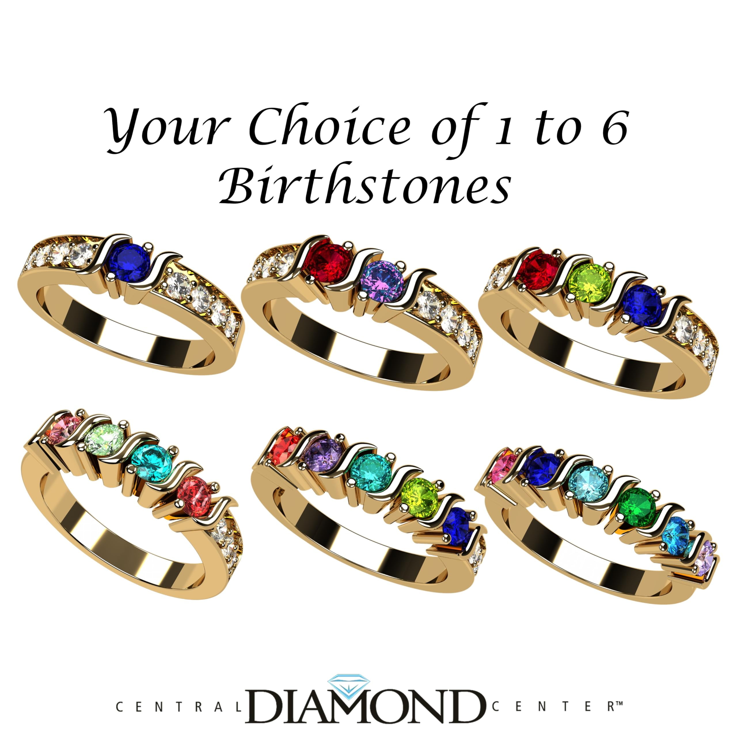Nana S-Bar w/Sides 1-6 Multistone Mothers Ring Gift for Women, 10k Yellow Gold, Size 6, Stone 3