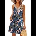 thumbnail image 3 of Vestidos de Verano para Mujer, de Playa, con Encaje, Escote en V, Informales, Estampado Tropical, Sin Mangas, Cortos. Verde S, 3 of 7
