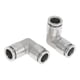 thumbnail image 1 of Conectores de aire de empuje únicos Bargains 3/8" 90 grados de dos vías 304 acero inoxidable 2 piezas tono plateado, 1 of 1