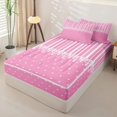 thumbnail image 3 of Castle Fairy Retro Lace Border Zipper Full Size Comforter Sets with Fitted Sheet and 2 Pillowcases,Minimalism Heart Grid Zipper Bedding Set,Hot Pink White,Reversible, 3 of 7