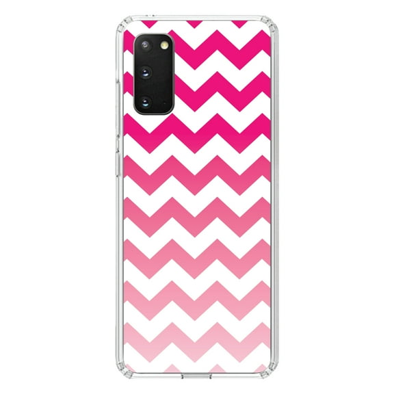 DistinctInk Clear Shockproof Hybrid Case for Galaxy S20 PLUS / 5G (6.7" Screen) - TPU Bumper, Acrylic Back, Tempered Glass Screen Protector - White Pink Fade Ombré Stripes