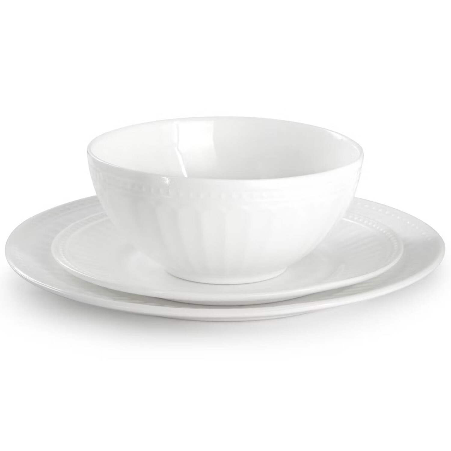 Gibson Ultra 142770.12 Ultra by Gibson Swanton Arch Break-Resistant Opal Glass Dinnerware Set, White - 12 Piece