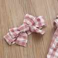 thumbnail image 1 of Baby Girls Romper, Sleeveless Plaid Pattern Sling Straps Lotus Leaf Design Button Closure Jumpsuit with Bow Hair Band, 1 of 4